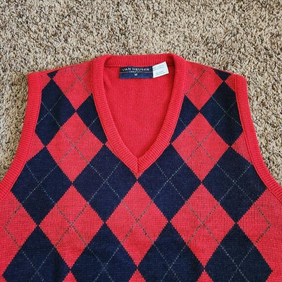 Vintage Plaid Knit Sweater Vest 90s Van Heusen Preppy Grandpa Academia - Picture 3 of 5